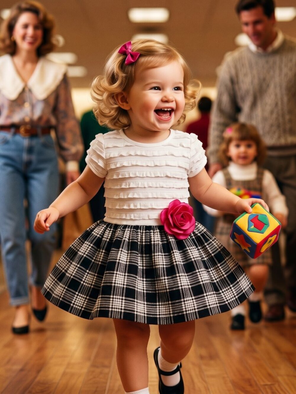 Youngland Girls 3T Dress White Black Plaid Ruffle Flower Iconic Preppy Statement - Picture 1 of 4
